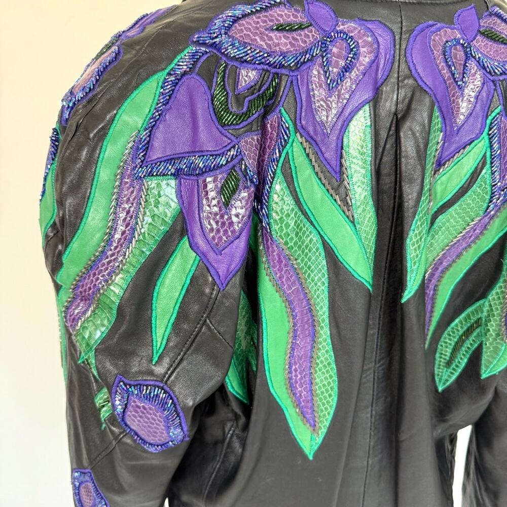 ERES iris flower established leather skin jacket size M - Picture 8 of 11